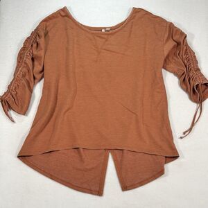 CATO Hi Low Tunic Top Rust Color Split Tail Ruched Drawstring Sleeves